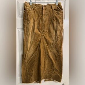 American Eagle Corduroy Maxi Raw Hem Hobo Chic Boho Western Camel Corduroy Skirt